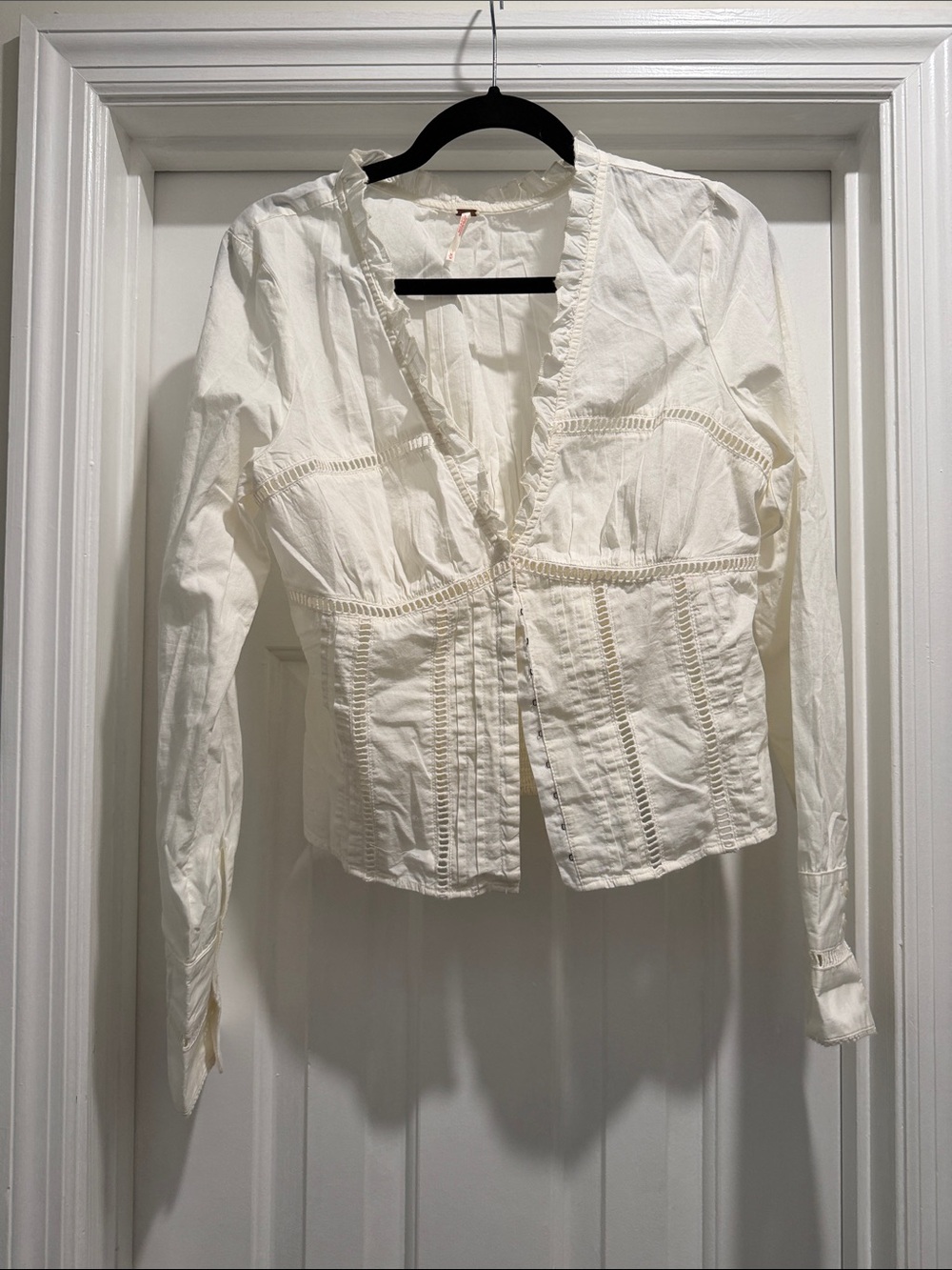 Women's White Crochet-Trim Button Front Top